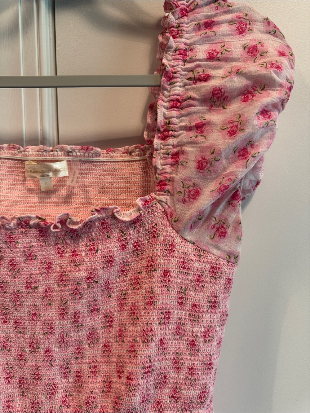 LoveShackFancy Pink Floral Maxi Dress with Puff Sleeves - Picture 3 of 7
